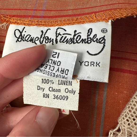 Vintage Diane Von Furstenberg Terracotta Midi Dress with Cream Lace - Picture 6 of 8